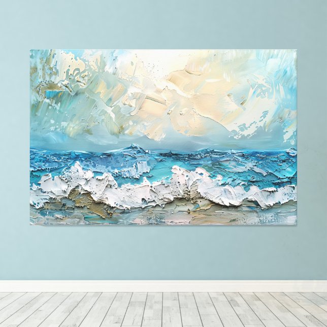 Modern Ocean Vågar Artwork Stretched Kanvastryck (Insitu (trägolv))