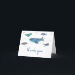 Modern Ocean Whale Baby Shower Thank You Card Tack Kort<br><div class="desc">Planning an under the sea baby shower inspired by whales? 🐋 Our watercolor whale baby shower thank you cards are perfect to pair with an ocean themed baby shower. For the ocean loving mom-to-be, these whale baby shower thank you cards are the perfect choice. The AKAMA whale baby shower invite...</div>