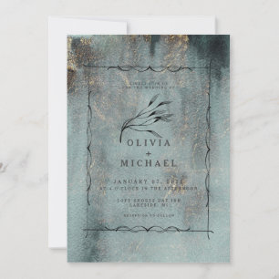 Modern Oceanic Teal Watercolor w/Guld Bröllop Inbjudningar