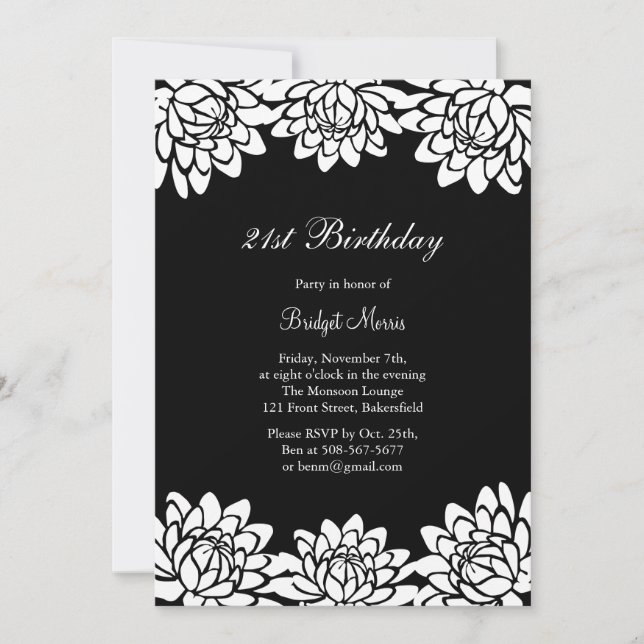 Modern och blomsterrik födelsedagsinbjudan inbjudningar (Framsida)