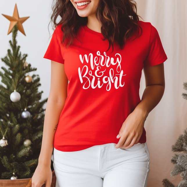 Modern och Bright Modern manus Red Womens Jul T Shirt (Skapare uppladdad)