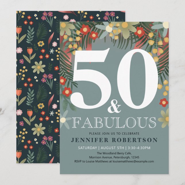 Modern och Chic 50 och Fabulous Birthday-inbjudan Inbjudningar (Fram/baksida)