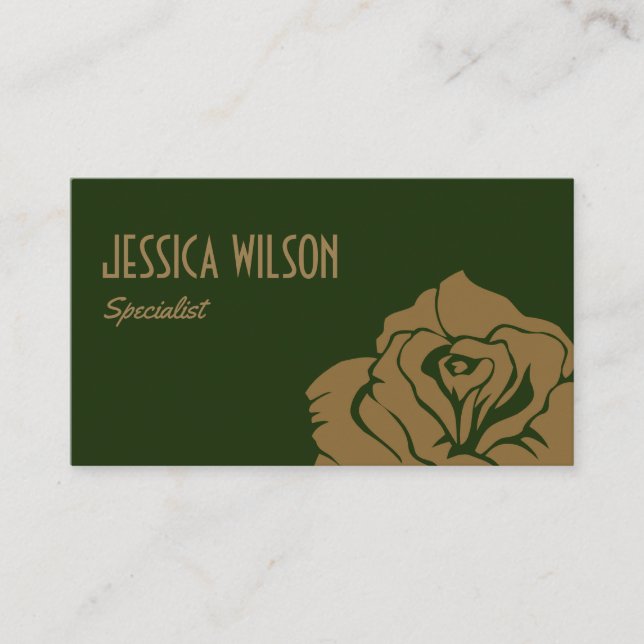 Modern och chic grönt guldblomma visitkort (Framsida)