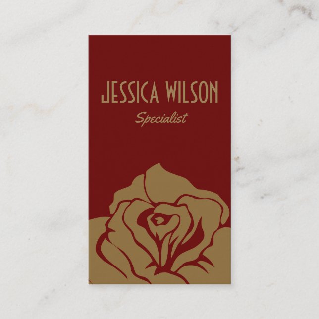 Modern och chic mörk röd guldblomma visitkort (Framsida)