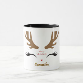 Modern och Cute God jul Reindeer Ansikte Mugg