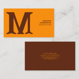 Modern och djärv monogram i Orange och brun Visitkort