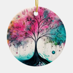 Modern och djärv Träd (blå, rosa, orange) Julgransprydnad Keramik
