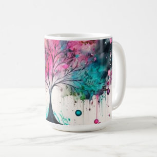 Modern och djärv Träd (blå, rosa, orange) Kaffemugg