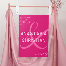 Modern och djärvt magenta bröllop välkommen poster