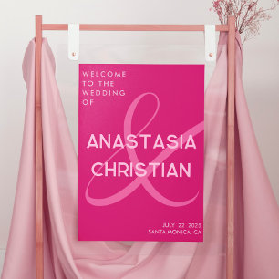Modern och djärvt magenta bröllop välkommen poster