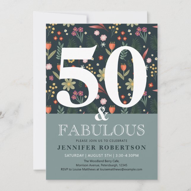 Modern och Elegant 50 och Fabulous Birthday Invita Inbjudningar (Framsida)