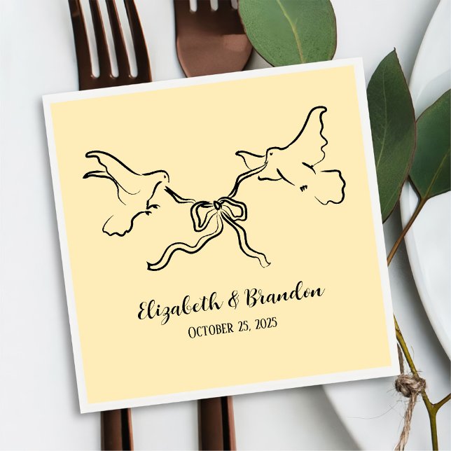 Modern och Elegant Bird med Ribbon Bröllop Napkin Pappersservett (Skapare uppladdad)