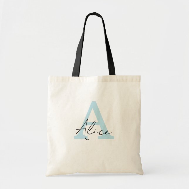 Modern och Elegant Blå Personlig Monogram Tygkasse (Framsidan)