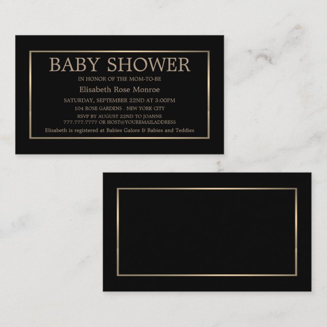 Modern och elegant, Black & Guld Baby Shower Bilje Visitkort (Fram/baksida)