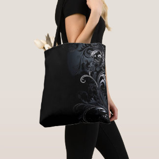 Modern och Elegant Black White Flowers Tygkasse