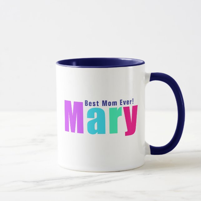 Modern och Elegant - färgstark "Mary" Namn, djupbl Mugg (Höger)
