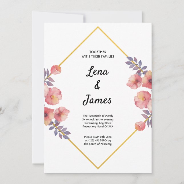 Modern och Elegant Geometrisk Blommigt Inbjudningar (Framsida)