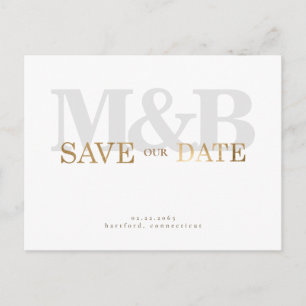 Modern och elegant Grått Monogram och Guld Vykort