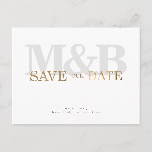Modern och elegant Grått Monogram och Guld Vykort (Framsida)