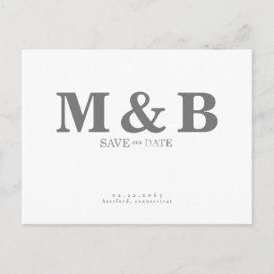Modern och elegant Grått Monogram White Vykort