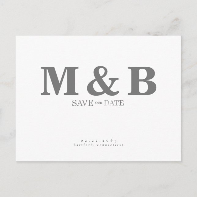 Modern och elegant Grått Monogram White Vykort (Framsida)