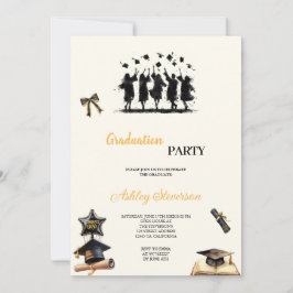 MODERN OCH ELEGANT GULD OCH SVART STUDENTFEST INBJUDNINGAR