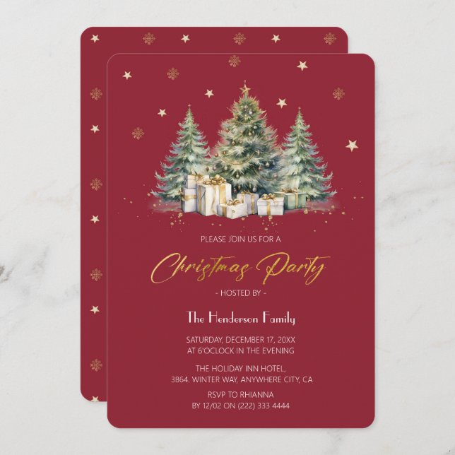 Modern och Elegant Julgran christmas Party Inbjudningar (Fram/baksida)