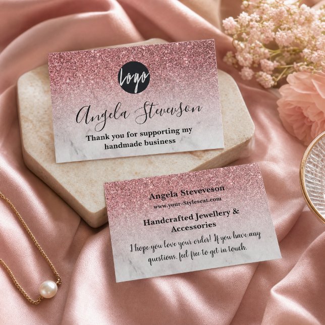 modern och elegant rosa guld glitter marmor visitkort (modern and elegant rose gold glitter marble business card)