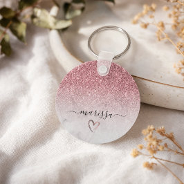 Modern och elegant rosa guld glitter vit marmor nyckelring
