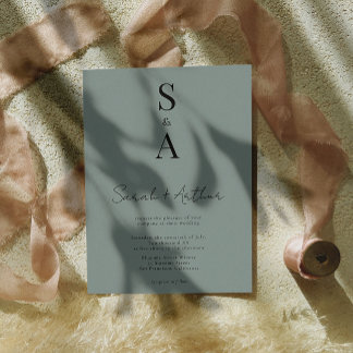 Modern och Elegant-skript och Monogram Bröllop Inbjudningar