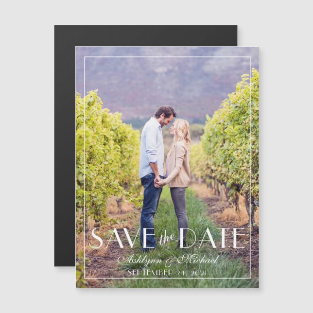 Modern och Elegant Snyggt Bröllop Magnetisk Inbjudningskort (Fram/baksida)