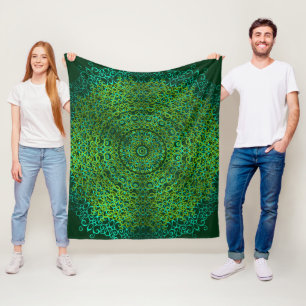 Modern och Elegant Snyggt Mandala Boho Mörk grönt Fleecefilt