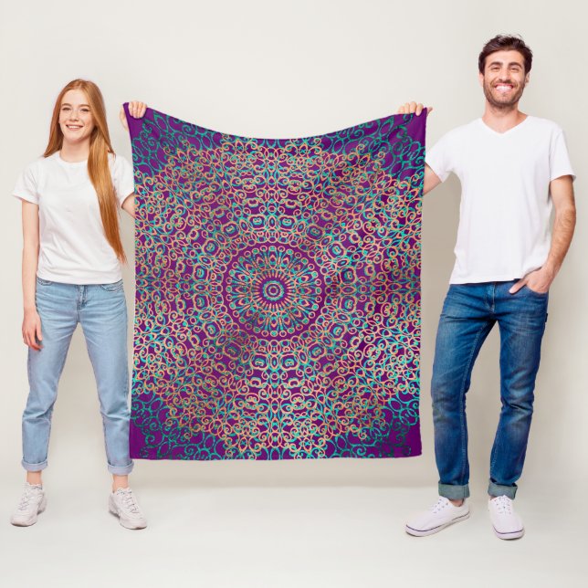 Modern och Elegant Snyggt Mandala Boho Mörk Lila Fleecefilt (På plats)