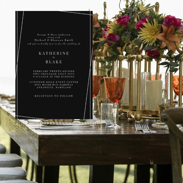 Modern och Elegant, svart och vit geometrisk Bröll Inbjudningar (Skapare uppladdad)