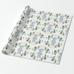 Modern och Elegant Twin Baby Elephant Greenery Gul Presentpapper