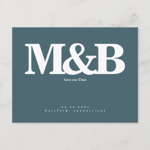 Modern och elegant vit monogram - Spara vårt datum Vykort