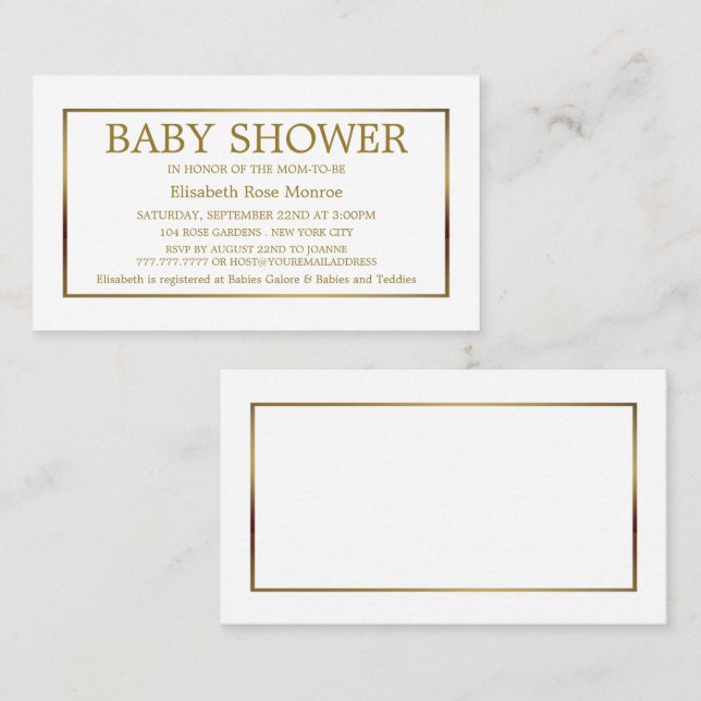 Modern och elegant, vit och Guld babykläder Biljet Visitkort (Fram/baksida)
