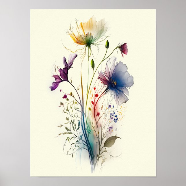 Modern och Elegant Watercolor Wildblommor Poster (Framsidan)