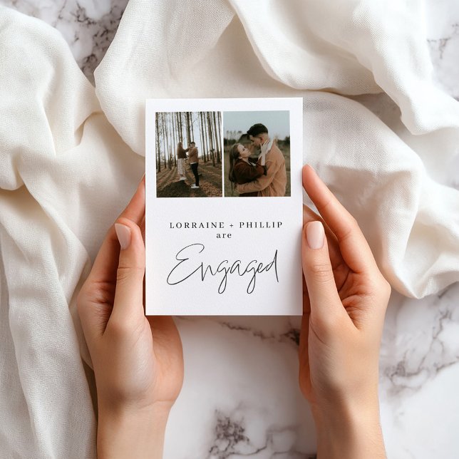 Modern och enkel avisering med två foto-Förlovning Inbjudningar (Contemporary “We’re Engaged” 2-Photo Invitation.)