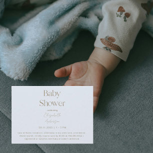 Modern och enkel dammblått och Guld-babyskor Inbjudningar
