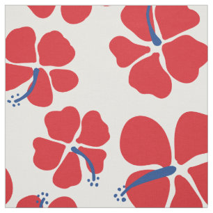 Modern och enkel röd och blå hibiscus, sömlös tyg
