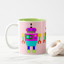 MODERN OCH FÄRGLÖS ROSA OCH BLUE ROBOT-ILLUSTRATIO Två-Tonad MUGG