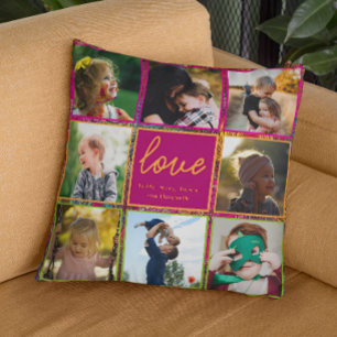 Modern och färgstark familjs fotokollage kudde