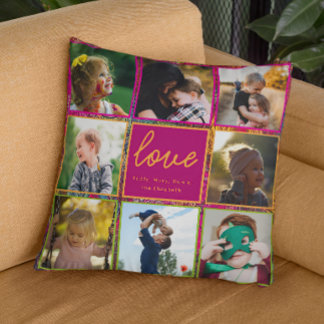 Modern och färgstark familjs fotokollage kudde