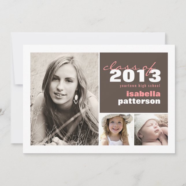 Modern och fet 3-foto-Studenten-meddelande Inbjudningar (Framsida)