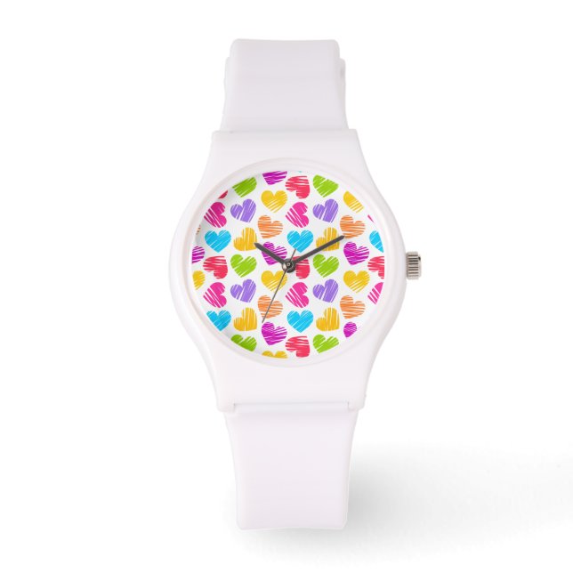 Modern och Girly Vibrant Doodled Hearts Mönster Armbandsur (Framsida)
