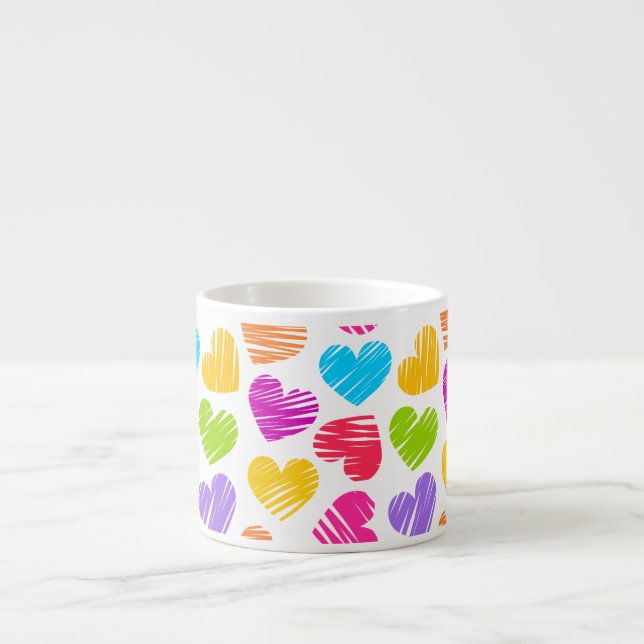 Modern och Girly Vibrant Doodled Hearts Mönster Espressomugg (Framsidan)