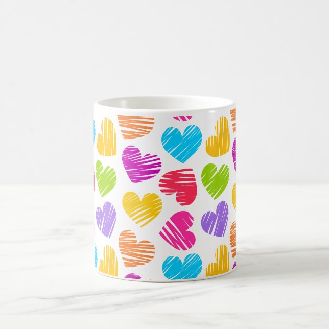 Modern och Girly Vibrant Doodled Hearts Mönster Kaffemugg (Center)