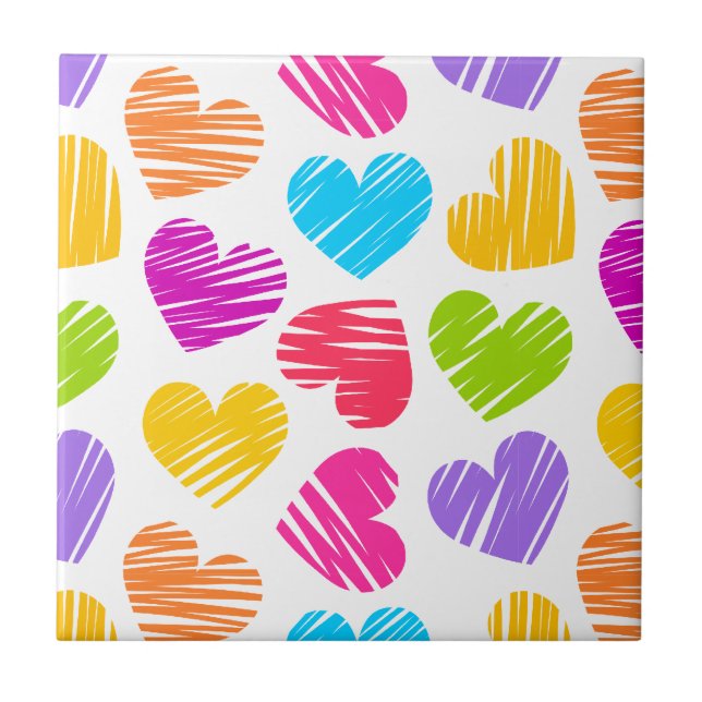 Modern och Girly Vibrant Doodled Hearts Mönster Kakelplatta (Framsidan)
