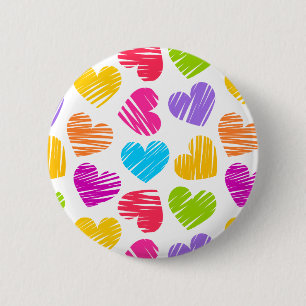 Modern och Girly Vibrant Doodled Hearts Mönster Knapp